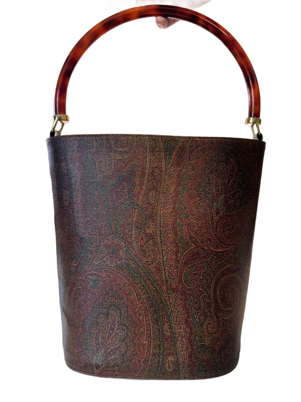 Etro Milano Paisley Bucket Tote with Tortoise Lucite Handles - Picture 2 of 16